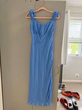 Abercrombie & Fitch Sky Blue Ruched Strap Maxi Dress